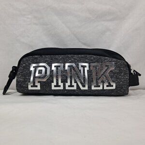 PINK Victoria's Secret Grey/Silver Cosmetic Pencil Travel Zipper Clip-on Pouch